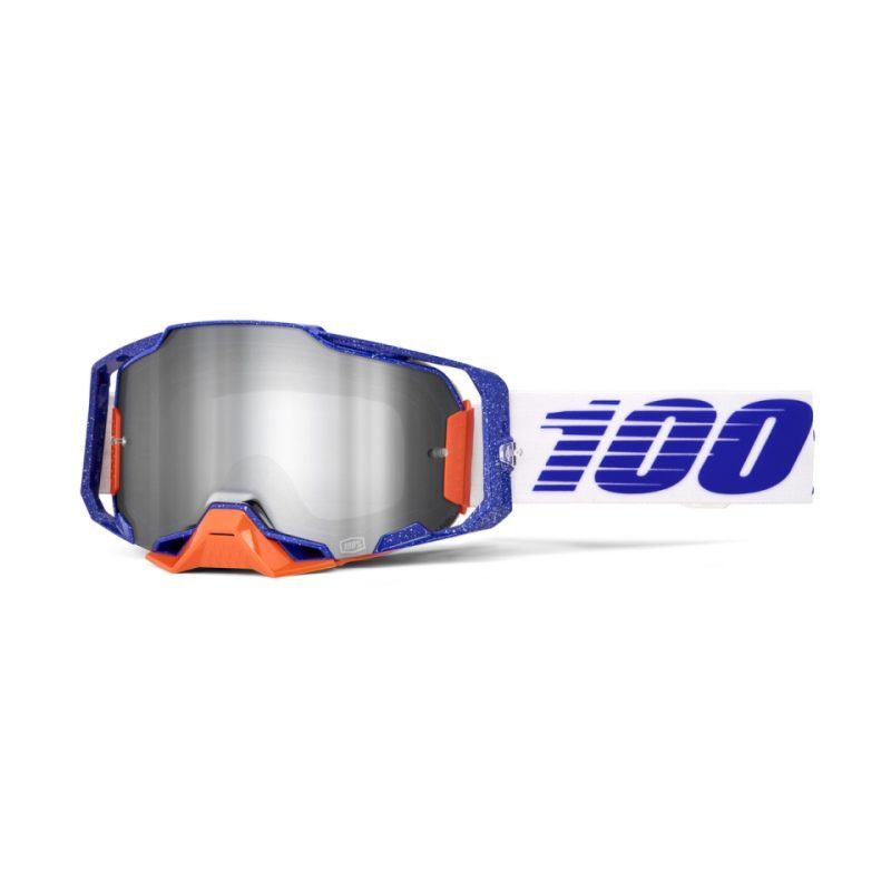 100% Armega Lavingaad - Mirror Silver Flash Goggles - White/Blue-Silver Lustro