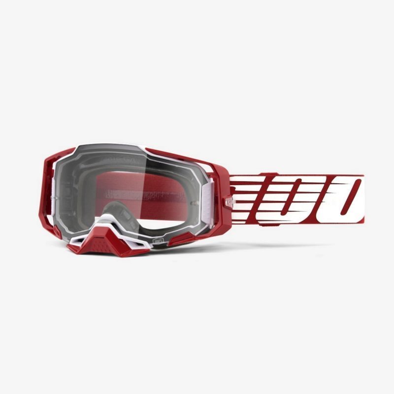 100% Armega Oversized DEEP RED - Clear Goggles - Red/White/Grey