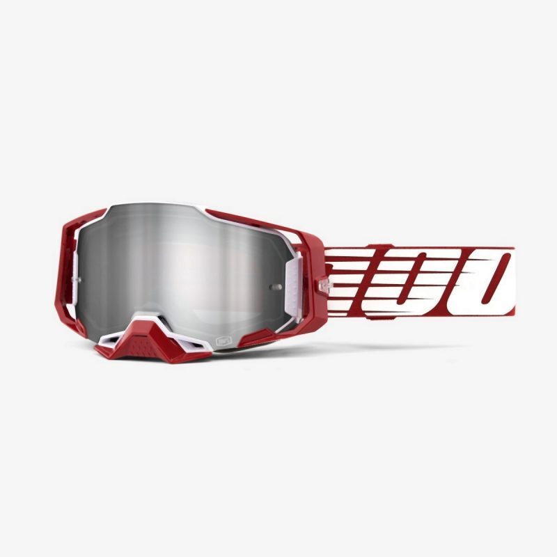100% Armega Oversized DEEP RED - Flash Silver Goggles - Red/White/Grey