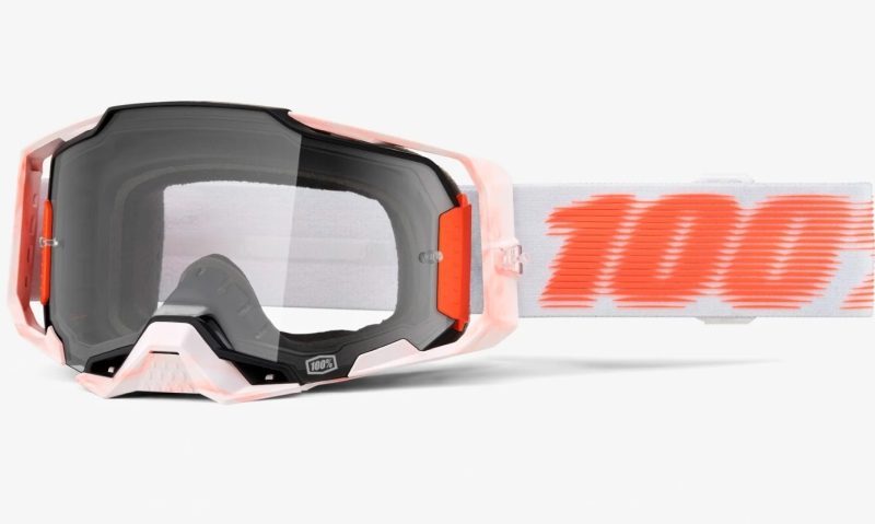 100% Armega Tubular - Clear Goggles - White/Orange