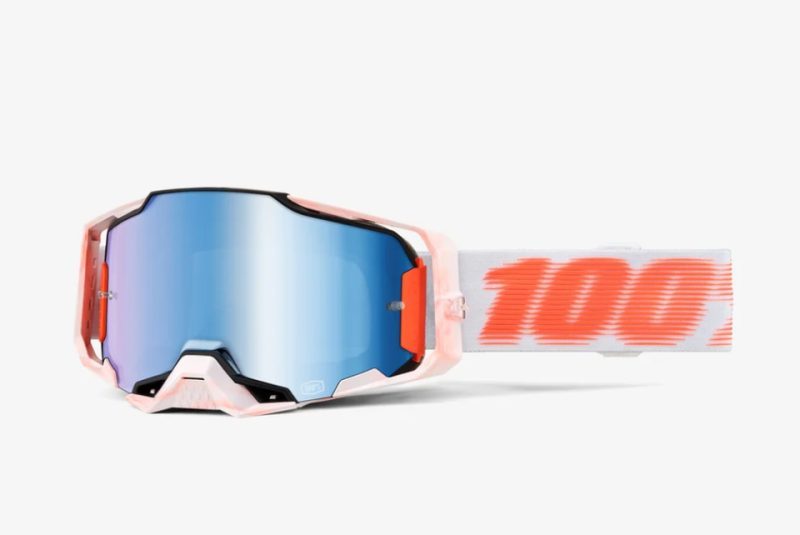 100% Armega Tubular - Mirror BLUE Goggles - White/Orange