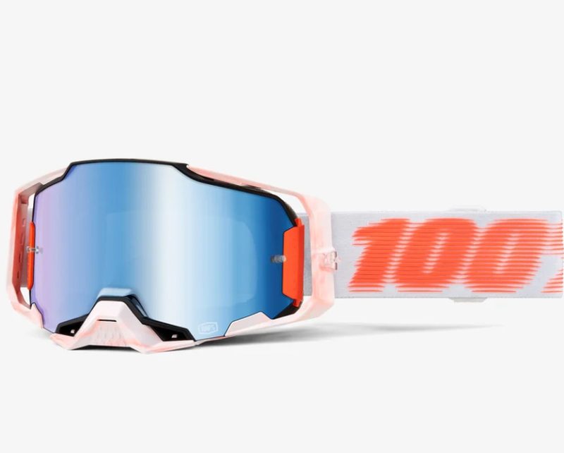 100% Armega Tubular - Mirror BLUE Goggles - White/Orange