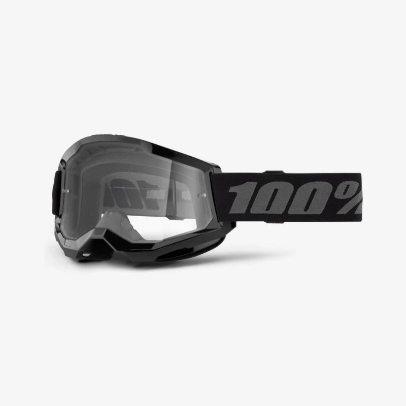 100% Strata 2 Black - Clear Goggles - Black/Grey