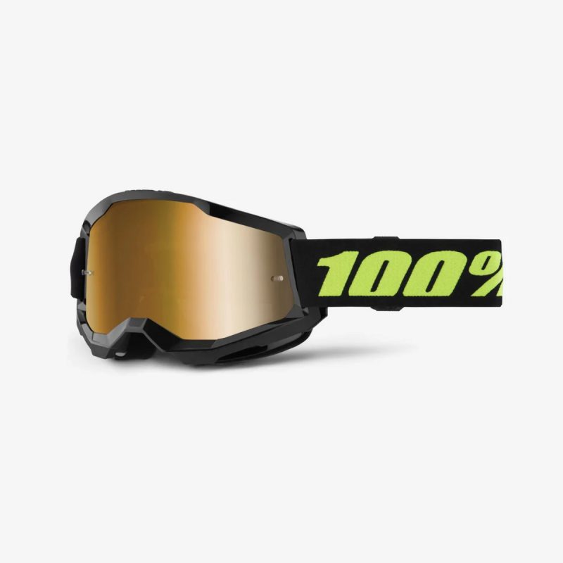 100% Strata 2 Solar Eclipse - Mirror TRUE GOLD Goggles - Black/Fluo Yellow
