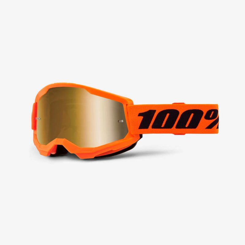 100% Strata 2 NEON Orange - Mirror GOLD Goggles - Orange/Black