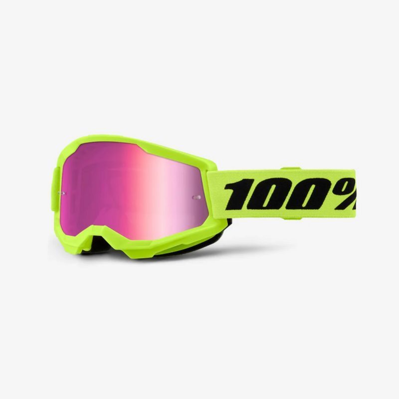 100% Strata 2 NEON Yellow - Mirror PINK Goggles - Fluo Yellow