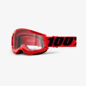 100% Strata 2 RED - Clear Goggles - Red/Black