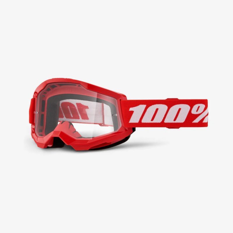100% Strata 2 RED - Clear Goggles - Red/White