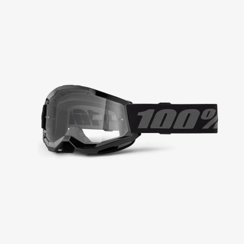 100% Strata 2 Youth Black - Clear Goggles - Black/Grey