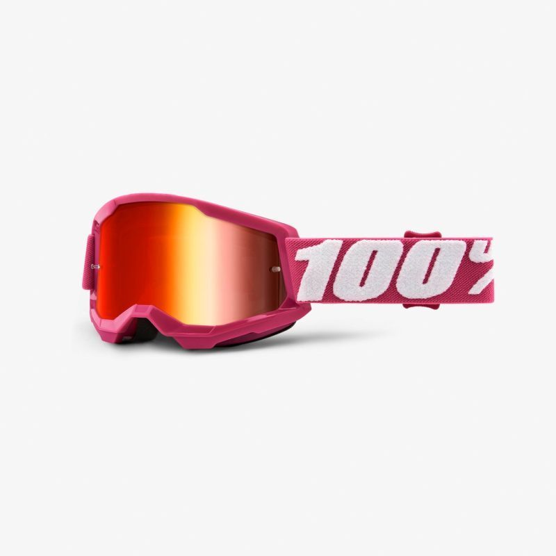 100% Strata 2 Youth Fletcher - Mirror RED Goggles - Pink/White