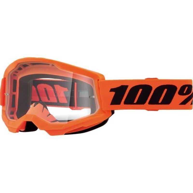 100% Strata 2 Youth NEON Orange - Clear Goggles - Orange/Black