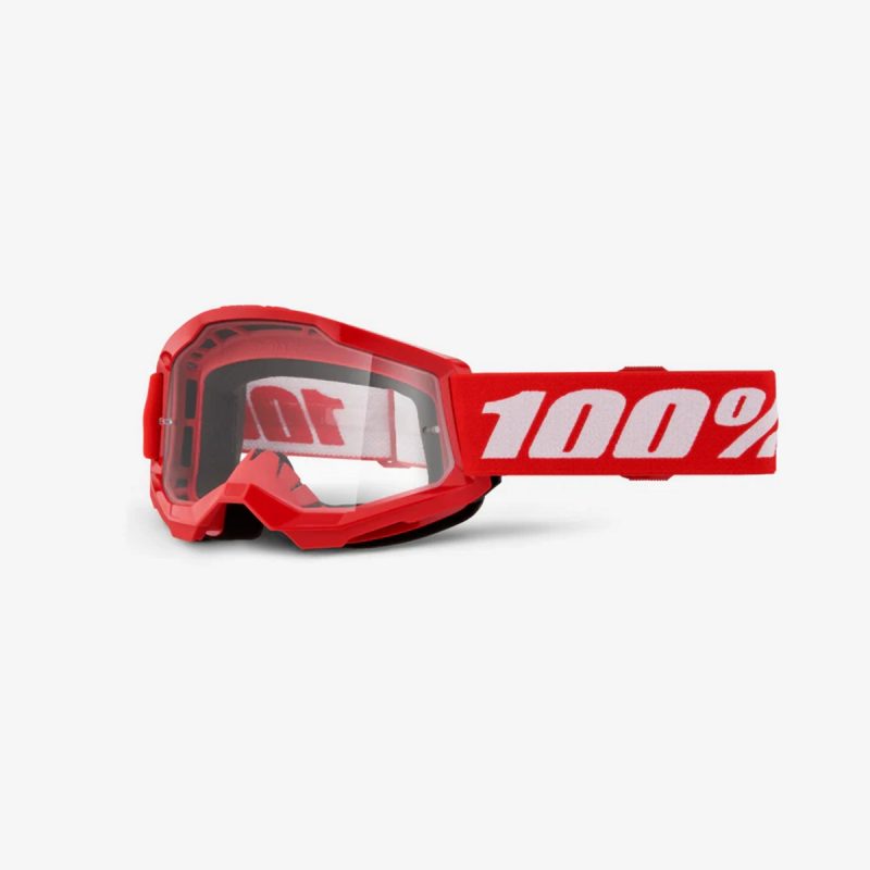 100% Strata 2 Youth RED - Clear Goggles - Red/White