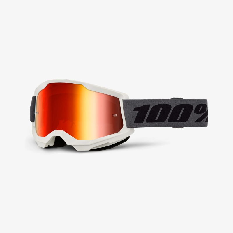 100% Strata 2 GREY - RED Mirror Goggles - Grey/White