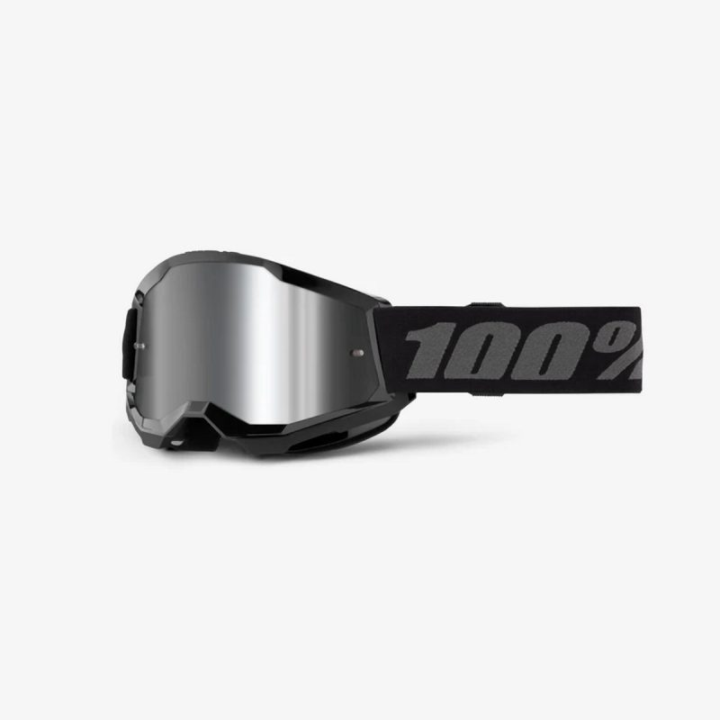 100% Strata 2 Youth Black - Mirror Silver Goggles - Black/Grey