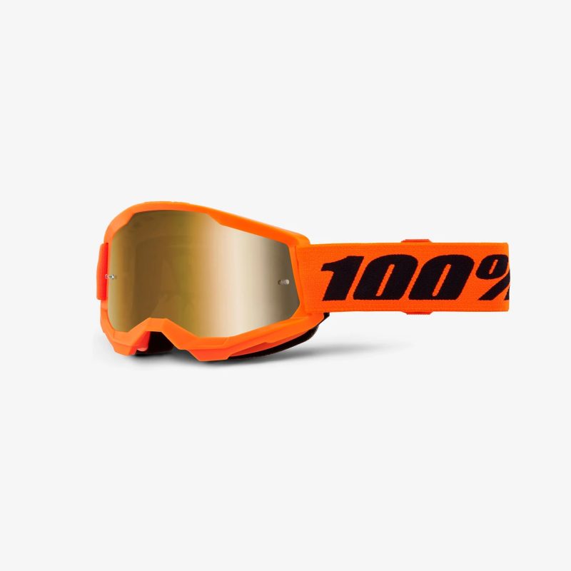 100% Strata 2 Youth NEON Orange - Mirror TRUE GOLD Goggles - Orange/Black