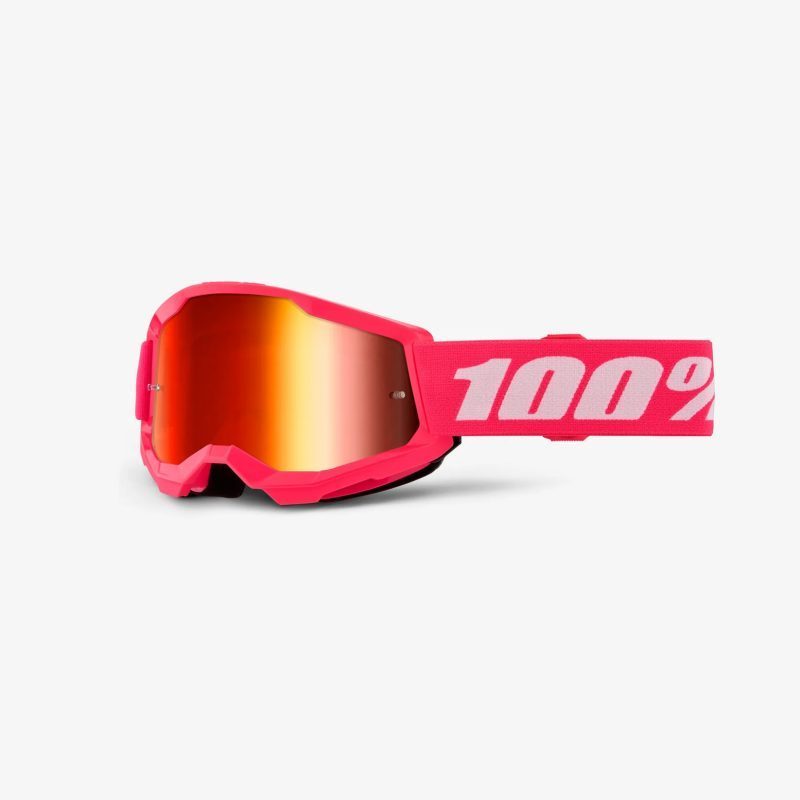 100% Strata 2 Youth PINK - Mirror RED Goggles - Pink/White
