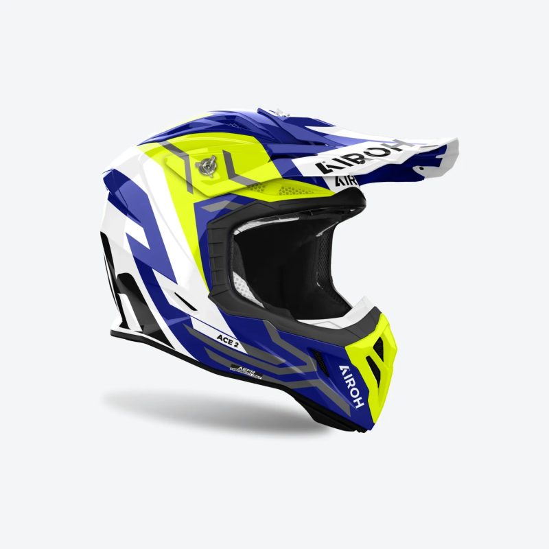 Airoh Cross / Enduro / ATV / QUAD Aviator ACE 2 Ground Yellow Gloss Helmet - Blue/Fluo Yellow/White