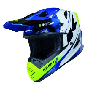 Kenny Racing MOTOCROSS/ENDURO Track Youth Graphic Speed Helmet - Blue/White/Yellow