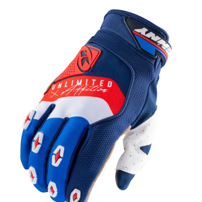 Kenny Racing MOTOCROSS/ENDURO Model Safety NAVY/WHITE/RED Gloves - Blue/White/Fluo Red