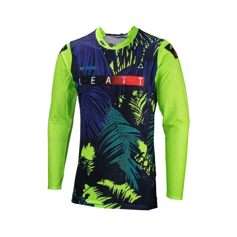 Leatt MOTO 5.5 Ultraweld Jersey Jungle - Black/Navy/Fluo Green
