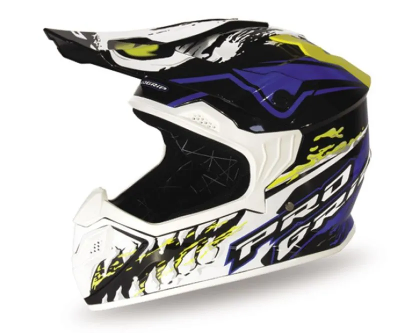 Progrip PG3009 Jurassic Cross Youth size M 3009-361 certification ECE 22R06, fasteners DD Helmet - White/Blue/Fluo Yellow
