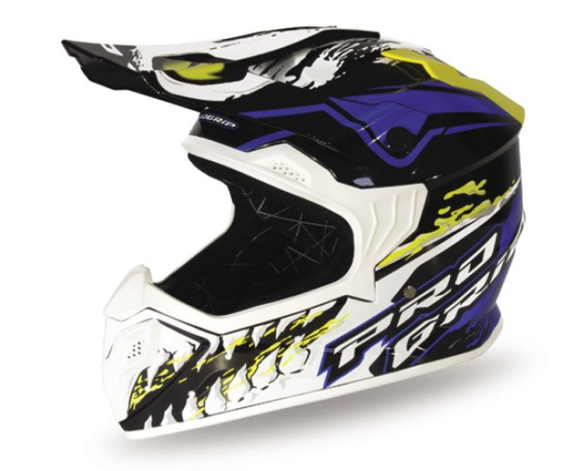 Progrip PG3009 Jurassic Cross Youth Rozm. S 3009-361 Homologacja ECE 22R06, Zapiecie DD Helmet - White/Blue/Fluo Yellow