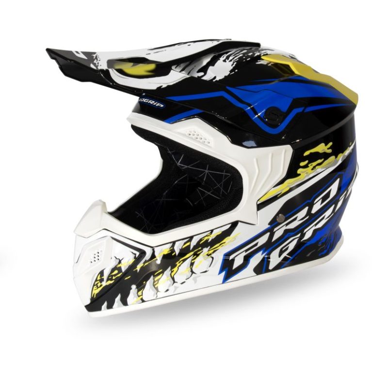 Progrip PG3009 Jurassic Cross Youth Rozm. XL 3009-361 Homologacja ECE 22R06, Zapiecie DD Helmet - White/Blue/Fluo Yellow