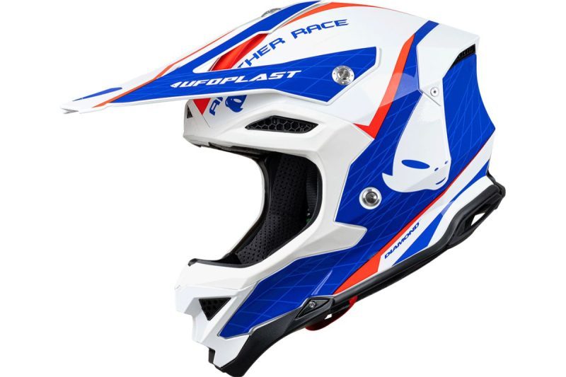 UFO Diamond Cross Carbon Fiberglass MADE IN Italy Helmet - White/Red/Blue