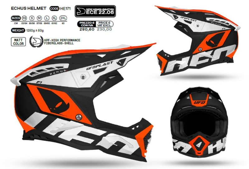 UFO Echus Cross Fiberglass Helmet - Black/White/Fluo Orange