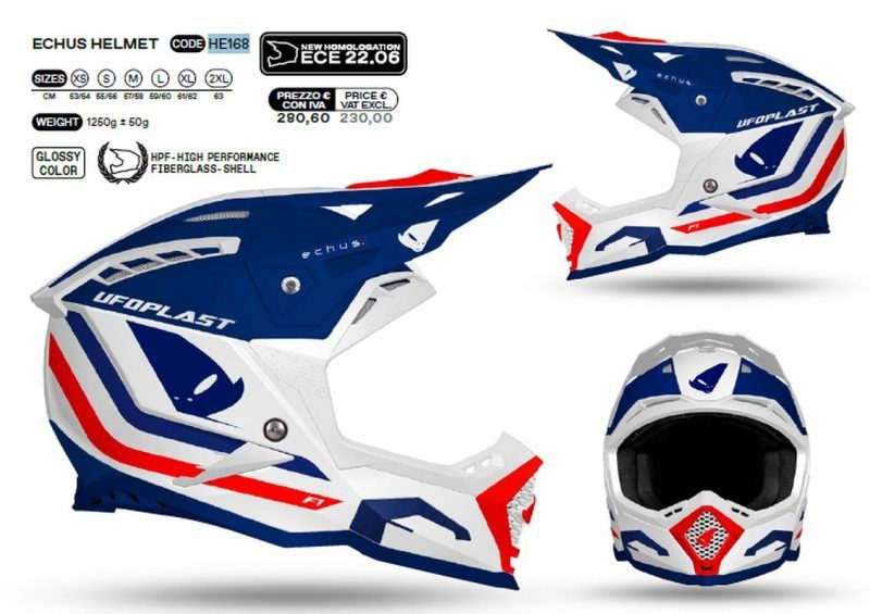 UFO Echus Cross Fiberglass Helmet - Blue/White/Orange