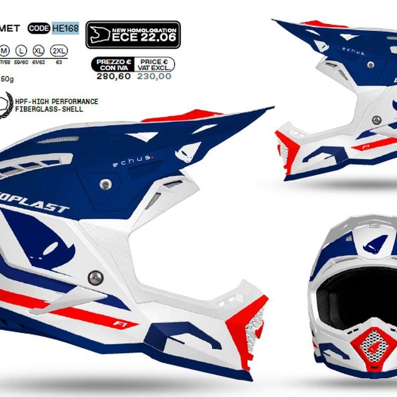 UFO Echus Cross Fiberglass Helmet - Blue/White/Orange