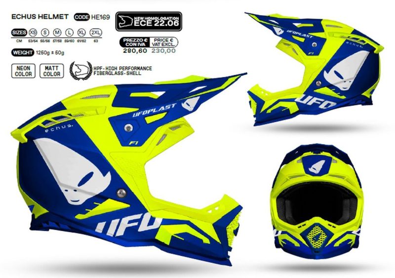 UFO Echus Cross Fiberglass Helmet - Blue/Fluo Yellow