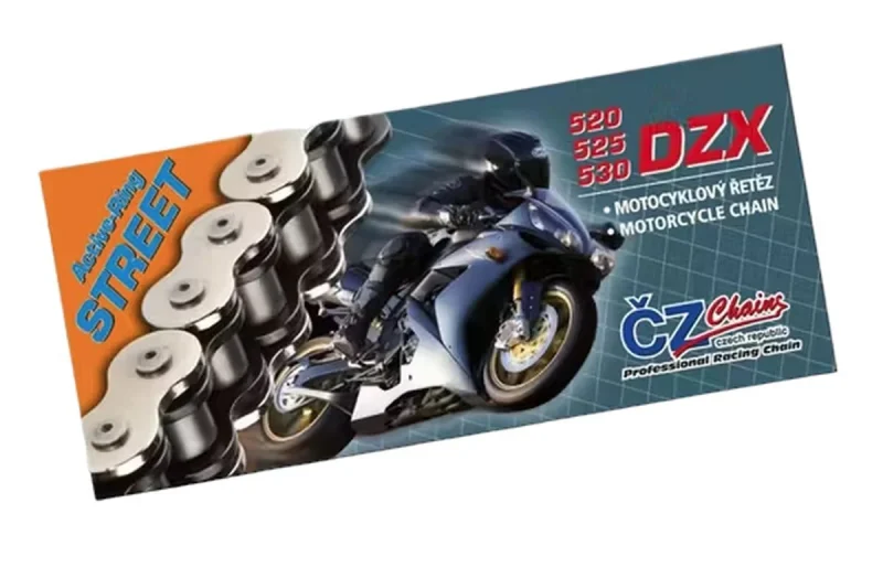 CZ Drive Chain 525 DZX 124 Links Active RING X-RING Chrom DO 1000 CCM 40,0 KN + Rivet Link Drazona