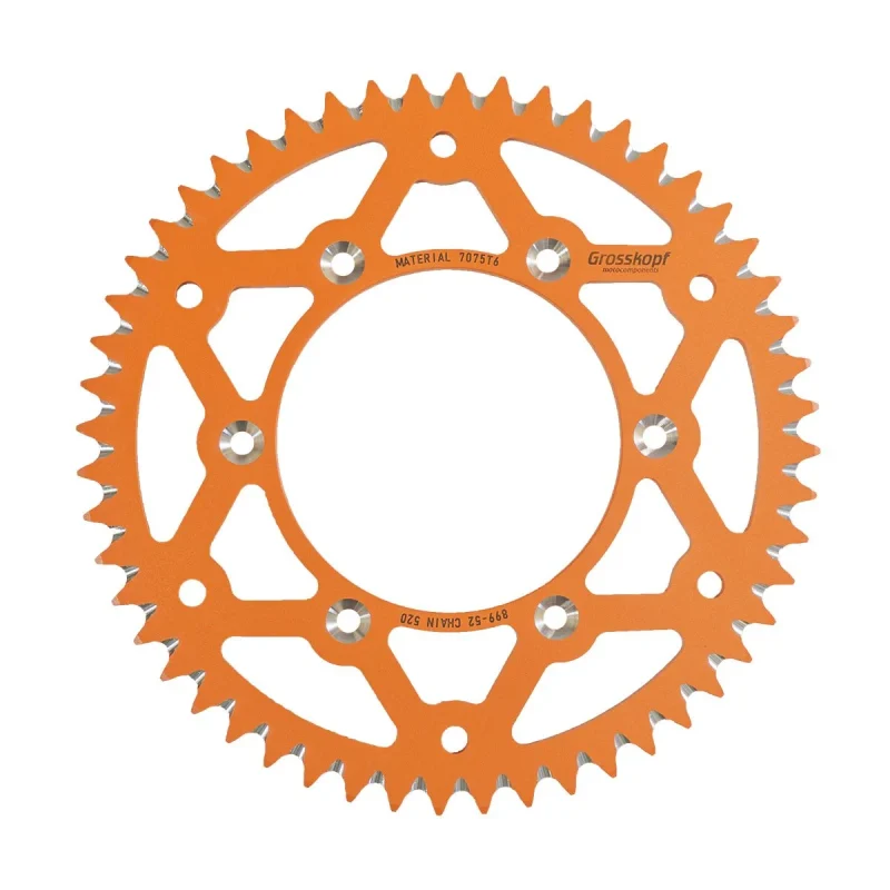 Grosskopf REAR Sprocket Aluminium T7075 Ergal 899 52 89952 KTM/HUSQVARNA/HUSABERG JTA897.52 Lanc. 520 - Orange
