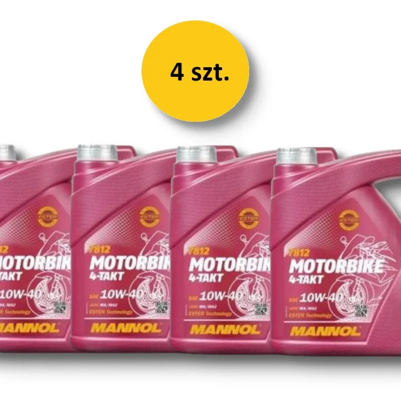 Mannol Engine OIL 4T Motorbike 10W40 4L Ester + MA2 Synthetic 7812 API SN Karton 4 Sztuki Pakiet