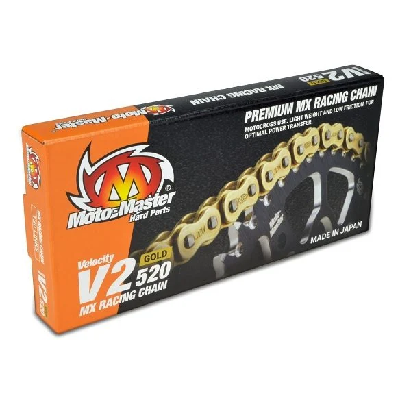 MOTO-MASTER Drive Chain V2-520G MX Racing GOLD Chain Regular , CLIP LINK In Kit