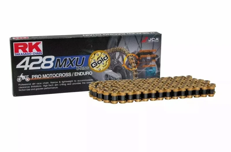RK Drive Chain Enduro GB428MXU-136 U-RING CLIP LINK CL In Kit - Gold