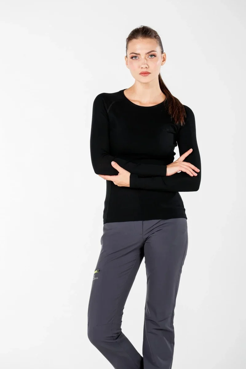 Woolona Alize Base Layer Jersey Women's Long Sleeve 100% Merino Wool - Black